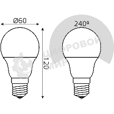 Лампа светодиодная Gauss A60 10Вт цок.: E27 груша 220B св. свеч. белый теп. (упак.: 10 шт)