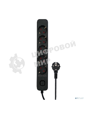 Сетевой фильтр Гарнизон 2.0 EPS-5-B-5, 5 р, 10А, 5 м, ур.защиты 2+, черный, пакет