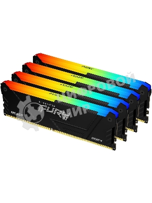 Оперативная память Kingston Fury Beast, DDR4, 32GB (4x8GB), 3200MHz, CL16, DIMM, с радиатором, RGB, черный