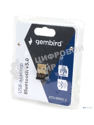 Адаптер Bluetooth Gembird, BTD-MINI5-2, ультратонкий корпус, v.5.0, 10 м, USB