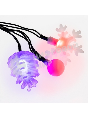 Гирлянда светодиодная Neon-night универсальная с насадками (шарики, снежинки, елочки) 30 LED МУЛЬТИКОЛОР, 4,4 метра с контроллером