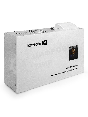 Стабилизатор напряжения ExeGate Master Turbo AVS-8000 (8000ВА, 100-265В, цветной дисплей, 220В±8%, КПД 98%, 5 уровней защиты, задержка, усиленный метал.корпус, клем.колодка+евророзетка, RTL)