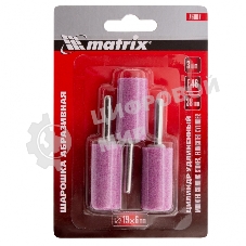 Шарошка абразивная Matrix, цилиндр удлин., 19 x 38 мм, хвостовик 6 мм, F46, 3шт.