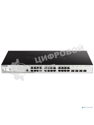 Коммутатор управляемый D-Link DGS-1210-28P/ME/B2A 2 уровня с 24 портами 10/100/1000Base-T и 4 портами 1000Base-X SFP (24 порта с поддержкой PoE 802.3af/802.3at (30 Вт), PoE-бюджет 193 Вт)