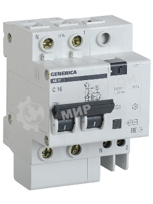 Выключатель автоматический дифференциального тока IEK MAD15-2-016-C-030 АД12 2Р 16А 30мА GENERICA