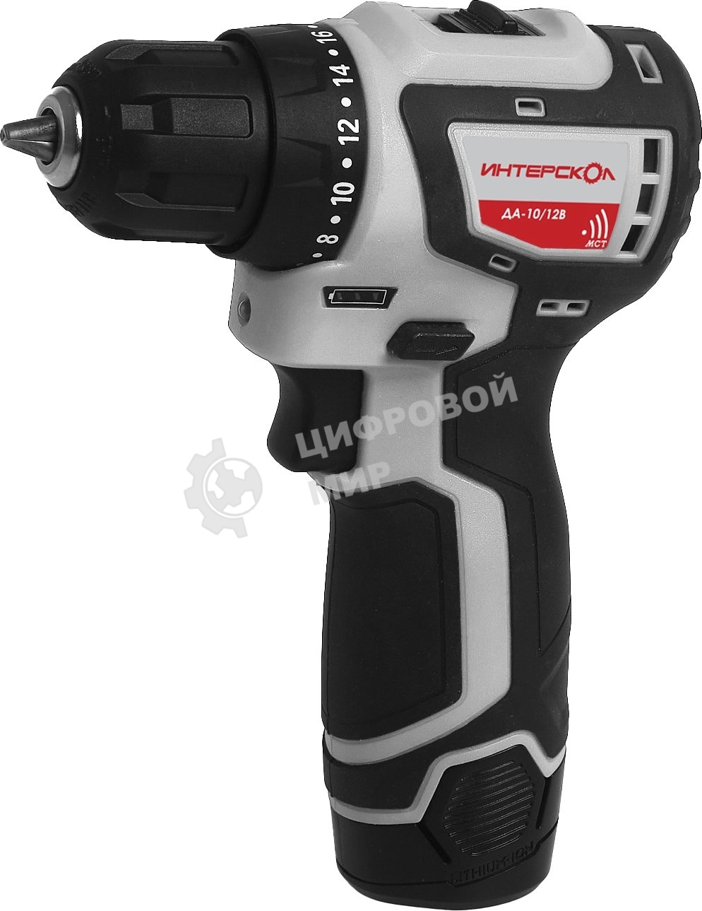 Дрель-шуруповерт ИНТЕРСКОЛ ДА-10/12В, 12 В, 2 Ач, 36 Нм, бесщеточный