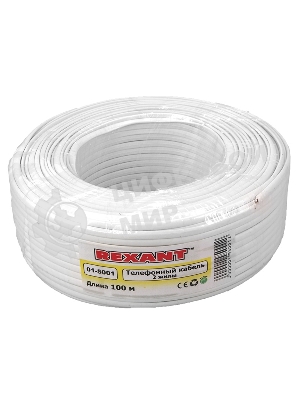 Кабель Rexant телефонный 2 жилы, 100 м., белый, (ШТЛП-2)