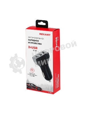 Зарядное устройство в прикуриватель Rexant 3 x USB, 1000mA, черный