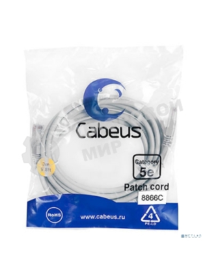 Шнур коммутационный Cabeus, Cat.5e, неэкр., U/UTP, RJ45/RJ45, LSZH, AWG24, 3м, серый