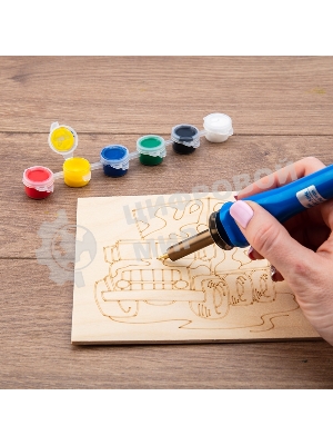 Выжигатель Rexant (набор паяльник-выжигатель), 7 насадок, подставка, кисточка, краски 230 В/30 Вт