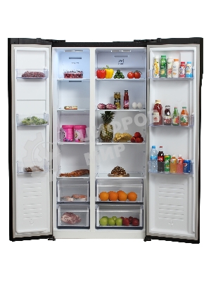 Холодильник Hyundai CS5003F черное стекло двухкамерный 331/165л морозилка сбоку, No Frost, Side by Side