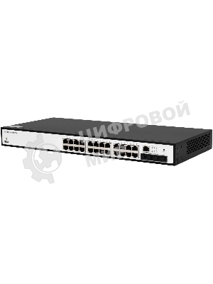 Управляемый коммутатор SNR уровня 2+, 24 порта 10/100/1000Base-T с поддержкой POE, 4 порта 1/10G SFP+, бюджет POE 370W