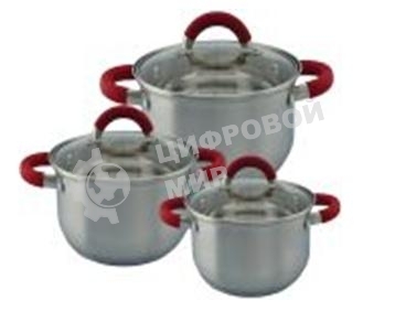 Набор кастрюль Kelli KL-4236 6 пред. (набор кастрюль 3 шт. - 1,9 л, 2,6 л и 3,6 л. Внутри шкала измерения. Силикон. ручки не нагреваются. Высококач. нерж. сталь. 5-слойное капсульное дно. Зеркал. поверхность. Матовая полоска. Можно использовать на всех типах плит. Стекл. крышки с паровыпуском.)