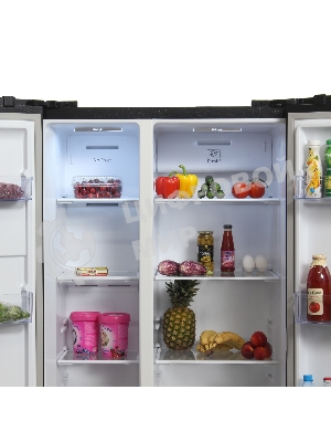 Холодильник Hyundai CS5003F черное стекло двухкамерный 331/165л морозилка сбоку, No Frost, Side by Side