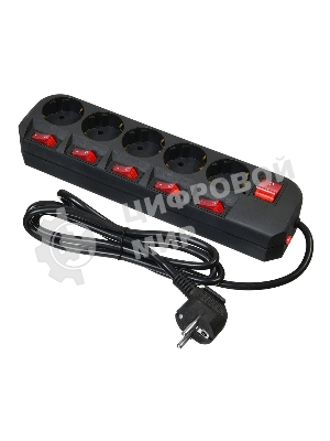 Сетевой фильтр Buro 500SH-1.8-SW-B 1.8 м, 5 розеток, черный, коробка