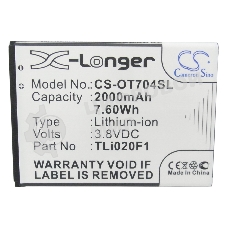Аккумулятор CameronSino CS-OT704SL TLi020F1 для Alcatel One Touch 7040, 7041, 6036, 5042 3.8V, 2000mAh, 7.60Wh