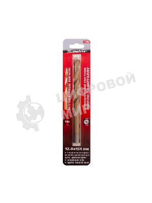 Сверло по металлу Matrix, 12 мм, HSS, нитридтитановое покрытие, цилиндрический хвостовик