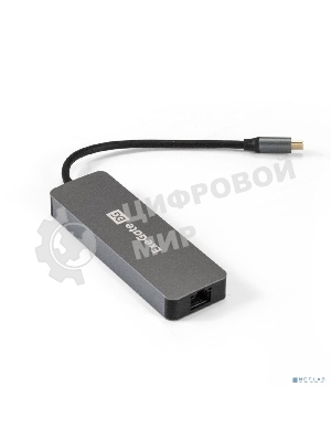 USB-концентратор ExeGate DUB-21C/PD/HL (кабель-адаптер USB Type-C --> 2xUSB3.0 + PD 100W + HDMI 4K@60Hz + Lan RJ45 10/100/1000Mb, Plug&Play, серая)