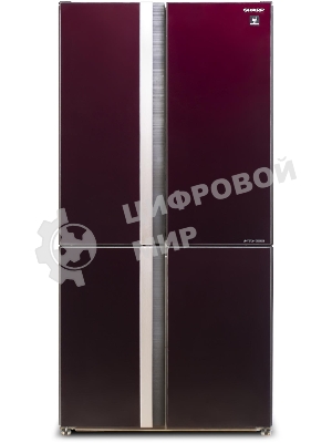 Холодильник Sharp SJ-GX98PRD темно-бордовый стекло трехкамерный Side by Side 394/211л морозилка снизу, No Frost, Side by Side