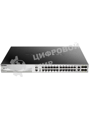 Коммутатор управляемый стекируемый D-Link DGS-3130-30PS/B1A PROJ 3 уровня с 24 портами 10/100/1000Base-T, 2 портами 10Gbase-T и 4 портами 10Gbase-X SFP+ (24 порта с поддержкой PoE (30 Вт)