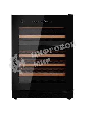 Винный шкаф Kuppersberg RBW 86, встраиваемый, High-Tech, объем 129 л, вместимость 46 бутылок, диапазон температуры 5-22 градусов, сенсорное открытие двери, 4 полки из бука, LCD дисплей, уровень шума 40 дБ, черный