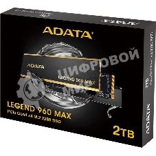 Накопитель SSD ADATA LEGEND 960 MAX, 2Tb, PCIe 4.0 x4, M.2 2280, NVMe, R/W 7400/6800, с радиатором