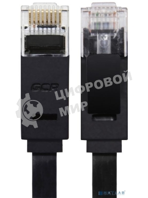 Патч-корд Greenconnect плоский прямой PROF 15.0m UTP медь, cat.6, черный, позолоченные контакты, 30 AWG, Premium ethernet high speed 10 Гбит/с, RJ45, T568B (GCR-LNC616-15.0m)