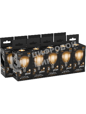 Лампа светодиодная филаментная Gauss Filament 5Вт цок.: E14 свеча 220B св. свеч. бел. теп. (упак.: 10 шт)