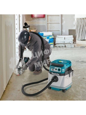 Строительный пылесос Makita DVC150LZ гибридное, белый, 320 Вт, уборка сухая/влажная, пылесборник мешок/контейнер, 15 л