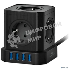 Сетевой фильтр Cablexpert Tower, TWR-5-U4-B-2, 5 р, 10А, 4хUSB, 3.1А, 2 м, ур.защиты 4+, черный, коробка