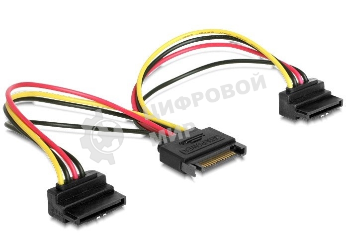 Кабель Gembird/Cablexpert питания SATA, 15 см, 15pin (M)/2x15pin(F) на 2 SATA устройства, угловой разъем