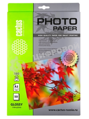 Фотобумага Cactus CS-GA518050 A5/180г/м2/50л./белый глянцевое для струйной печати