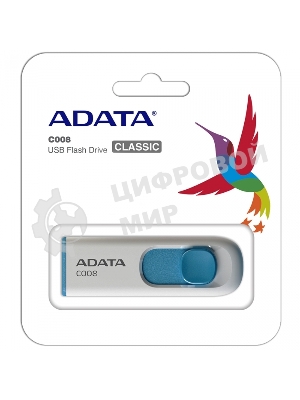 Флешка USB ADATA C008 (AC008-32G-RWE), 32Gb, USB 2.0, R/W 15/5, белый/синий