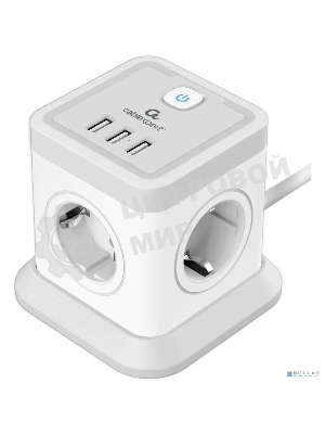 Сетевой фильтр Cablexpert Tower, TWR-4-U3-W-3, 4 р, 10А, 3xUSB, 3.1А, 3 м, ур.защиты 2+, белый, коробка