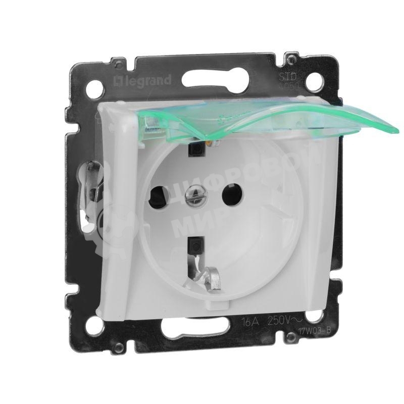 Розетка Legrand Valena 774220 влагозащищенная IP44 с заземлением с крышкой и защитными шторками (белая)