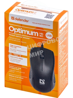 Мышь проводная Defender Optimum MB-160 черный, 1000 dpi, USB, кнопки - 3