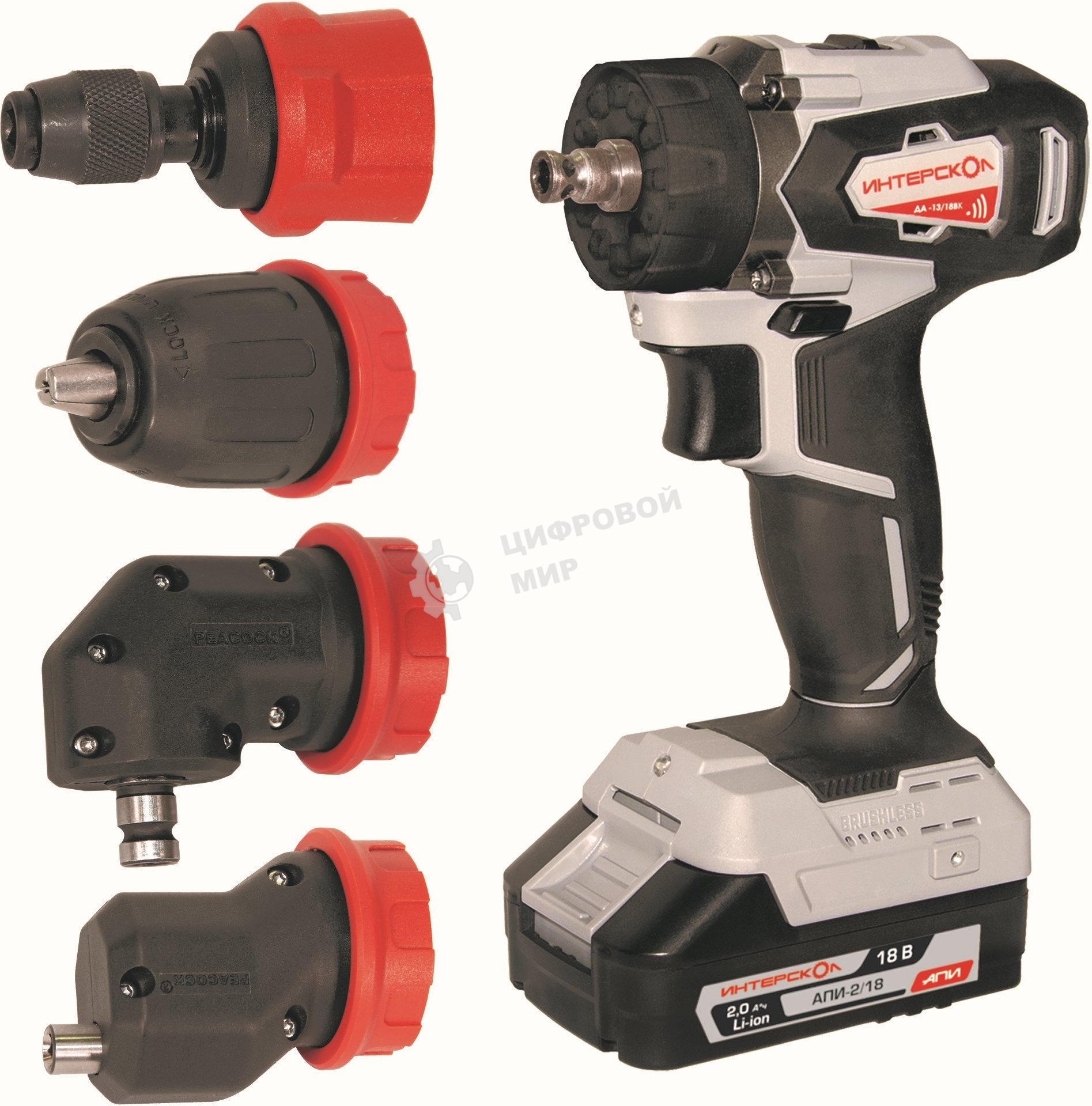 Дрель-шуруповерт ИНТЕРСКОЛ ДА-13/18ВК, 18 В, 2 Ач, 50 Нм, бесщеточный