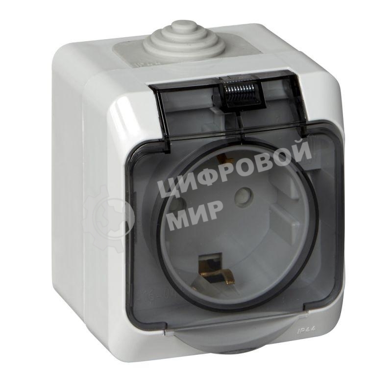 Розетка с заземлением со шторками 16А 250B, СЕРЫЙ, ЭТЮД IP44 O/У