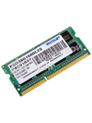 Оперативная память Patriot, DDR3L, 8GB (1x8 GB), 1600 MHz, CL11, SO-DIMM