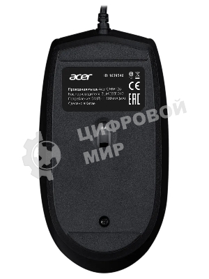 Мышь проводная Acer OMW126 черный, 1200 dpi, USB, кнопки - 3