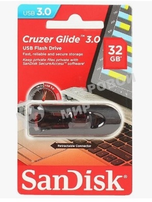 Флешка USB Sandisk CZ600 Cruzer Glide (SDCZ600-032G-G35), 32Gb, USB 3.0, R/W 100/20, черный