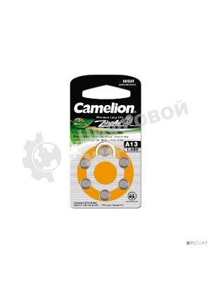 Батарейка для слуховых аппаратов Camelion ZA13 BL-6 Mercury Free (0%Hg), 1.4 V,280mAh)
