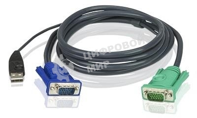 Шнур, мон+клав+мышь USB ATEN, SPHD15=>HD DB15+USB A-Тип, Male-2xMale, 8+4 проводов, опрессованный, 3 метр., черный, (2L-5203U)