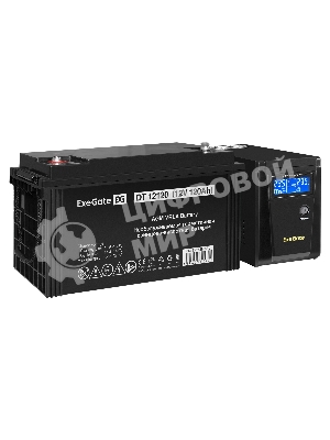 Комплект источника бесперебойного питания Exegate EX295986RUS + батарея 120Aч EX282988RUS 1шт (инвертор, синус, для котла) ExeGate SineTower SZ-600.LCD.AVR.1SH <600VA/360W, чистый синусоида, LCD дисплей, AVR, 1*Schuko, линейно-интерактивный, Black> + батарея ExeGate DT 12120 (12В, 120Ач) 1шт