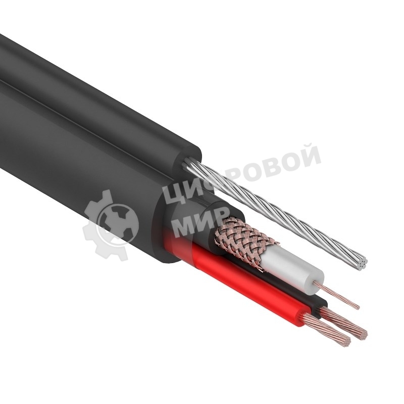 Кабель Rexant КВК-П-2+2x0,75 мм², +ТРОС (Cu/Cu) черный (бухта 305 м) 01-4107