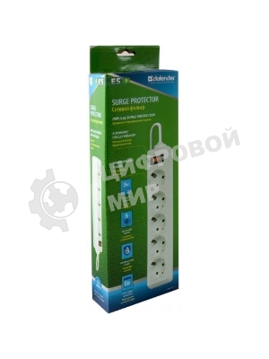 Сетевой фильтр Defender ES 99481 белый, 1.8 м, EURO, 5 розеток, 2200 Вт