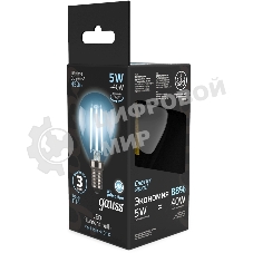 Лампа светодиодная филаментная Gauss Filament 5Вт цок.: E14 свеча 220B св. свеч. бел.нейт. (упак.: 10 шт)