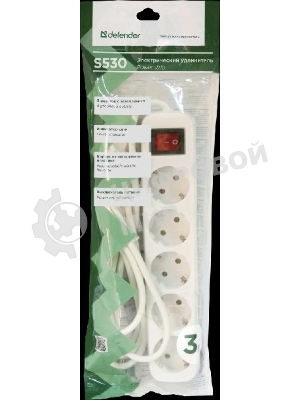 Удлинитель Defender S530 белый 3.0 м, 5 розеток 