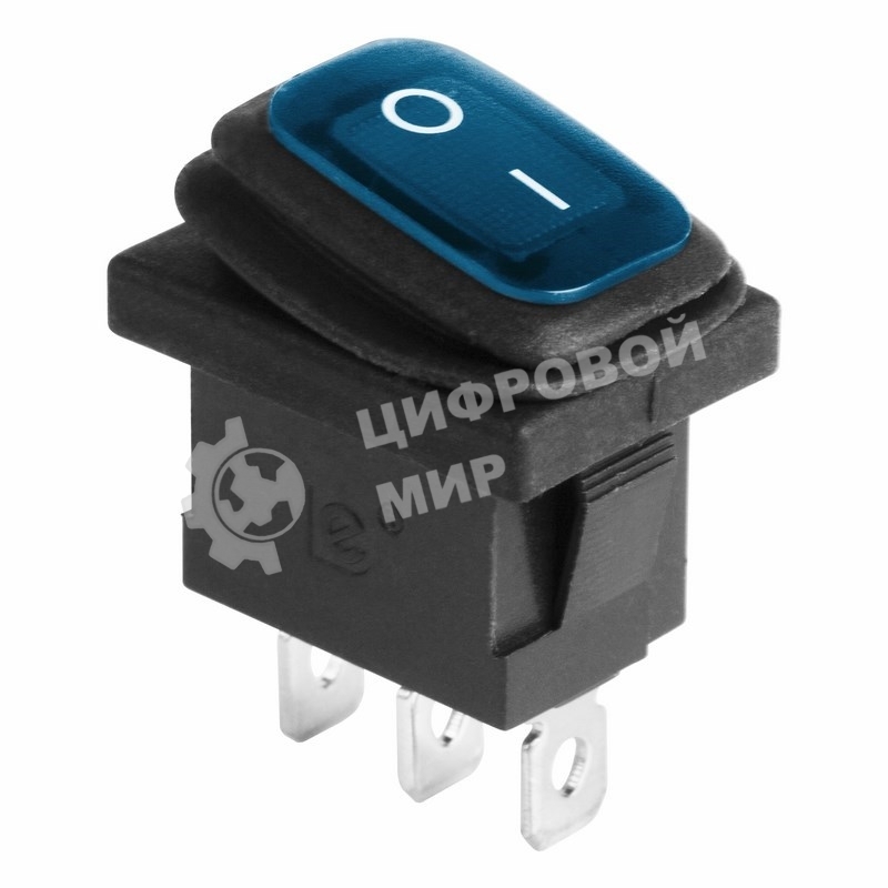 Выключатель клавишный Rexant 250V 6А (3с) ON-OFF синий с подсветкой Mini, влагозащита