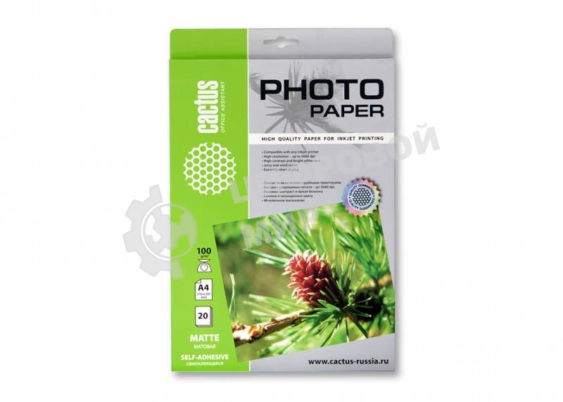 Самоклеящаяся бумага фотобумага Cactus CS-MSA410020 матовая А4 100 г/м2 20 листов